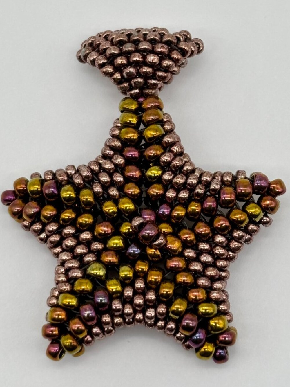 Artisan-Made Beaded Figural Starfish Pendant W/Seed Beads and Swarovski Crystals